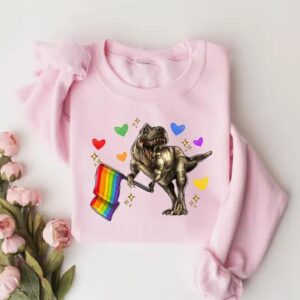 Funny T-Rex Holding Pride Flag Shirt