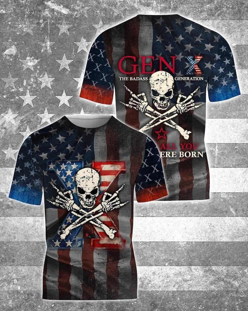 Gen X American flag skull 3D T-shirt
