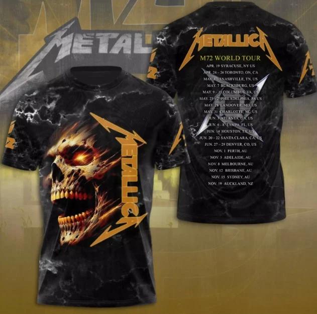 Metallica M72 World Tour shirt with fiery skull 3d shirt