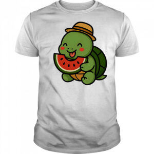 Cheerful turtle eating watermelon cute summer shirt
