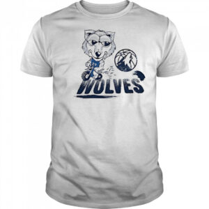Minnesota Timberwolves Crunch the Wolf riding bike shirt
