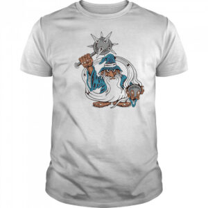 Sorcery Dept holding a mace shirt