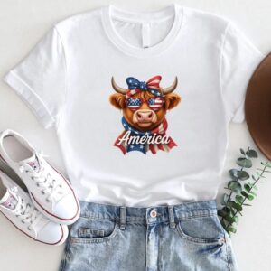 America Highland Cow Shirt – 4th of July Patriotic Cow in Sunglasses