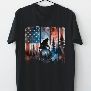 Big Foot Bigfoot Sasquatch American Flag Patriotic 4th July T-Shirt