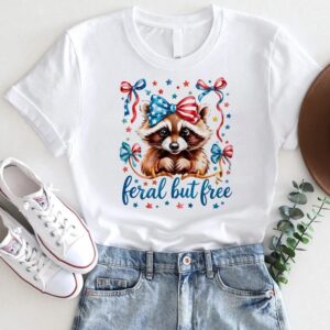 Feral But Free Raccoon T-Shirt – Funny 4th of July USA Animal Tee