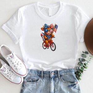 Patriotic Cow on Bike Shirt – 4th of July Cute Cow Graphic Tee