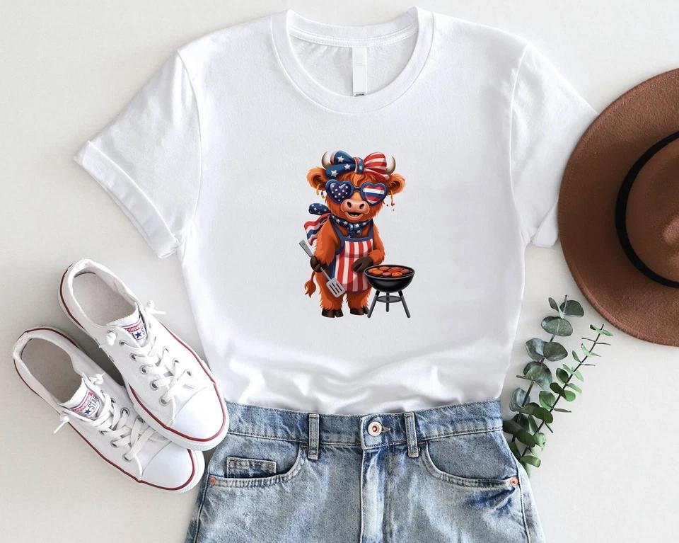 Patriotic Highland Cow BBQ Shirt – 4th of July Grilling Cow Tee Patriotic Highland Cow BBQ Shirt – 4th of July Grilling Cow Tee