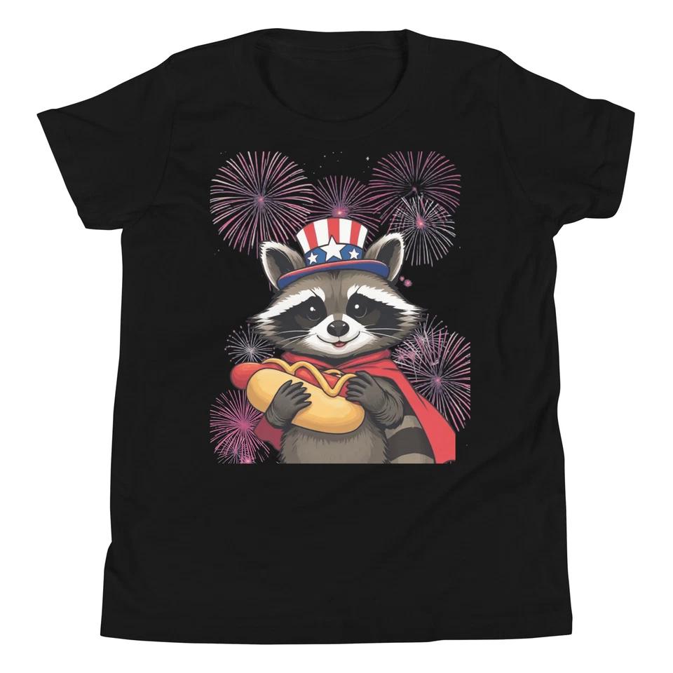 Patriotic Racoon Feral Funny Hot Dog Racoon 4th Of July USA Flag Youth T-Shirt Patriotic Racoon Feral Funny Hot Dog Racoon 4th Of July USA Flag Youth T-Shirt