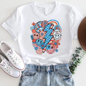 Retro 4th of July Shirt – Colorful Lightning Bolt America Tee