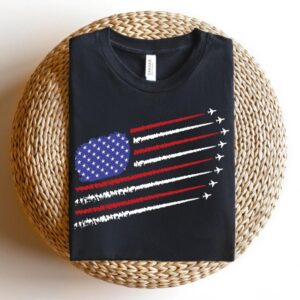 Retro fighter jet airplane american USA flag heart Shirt
