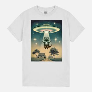 Ufo Flying Saucer Abducting Raccoon Funny Alien Racoon Unisex T-Shirt