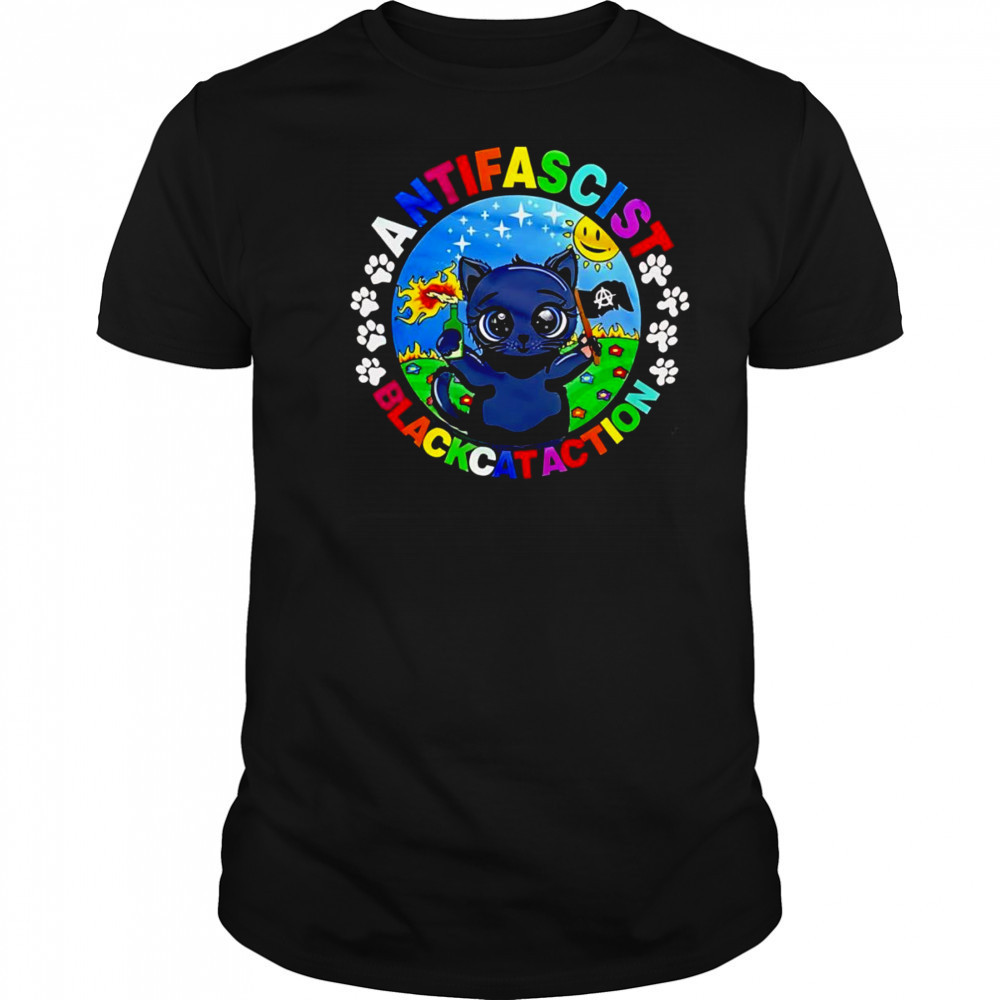 Antifascist black cat action shirt