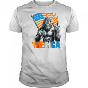 Bigfoot Merica Rock American Flag Patriotic 4th Of July T Shirt