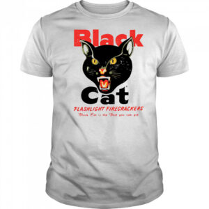 Black cat flashlight firecrackers shirt