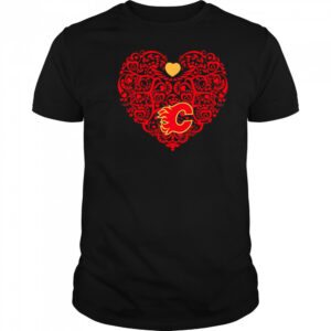 Calgary Flames Floral Pattern Heart logo shirt