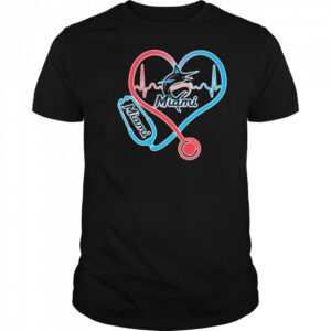 Miami Marlins Caring Hearts Nurse Stethoscope Heartbeat T-shirt