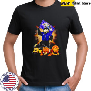 Baltimore Ravens mascot standing with flag shirt
