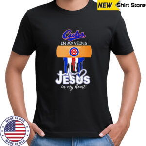 Bandage Chicago Cubs in my veins Jesus in my heart shirt