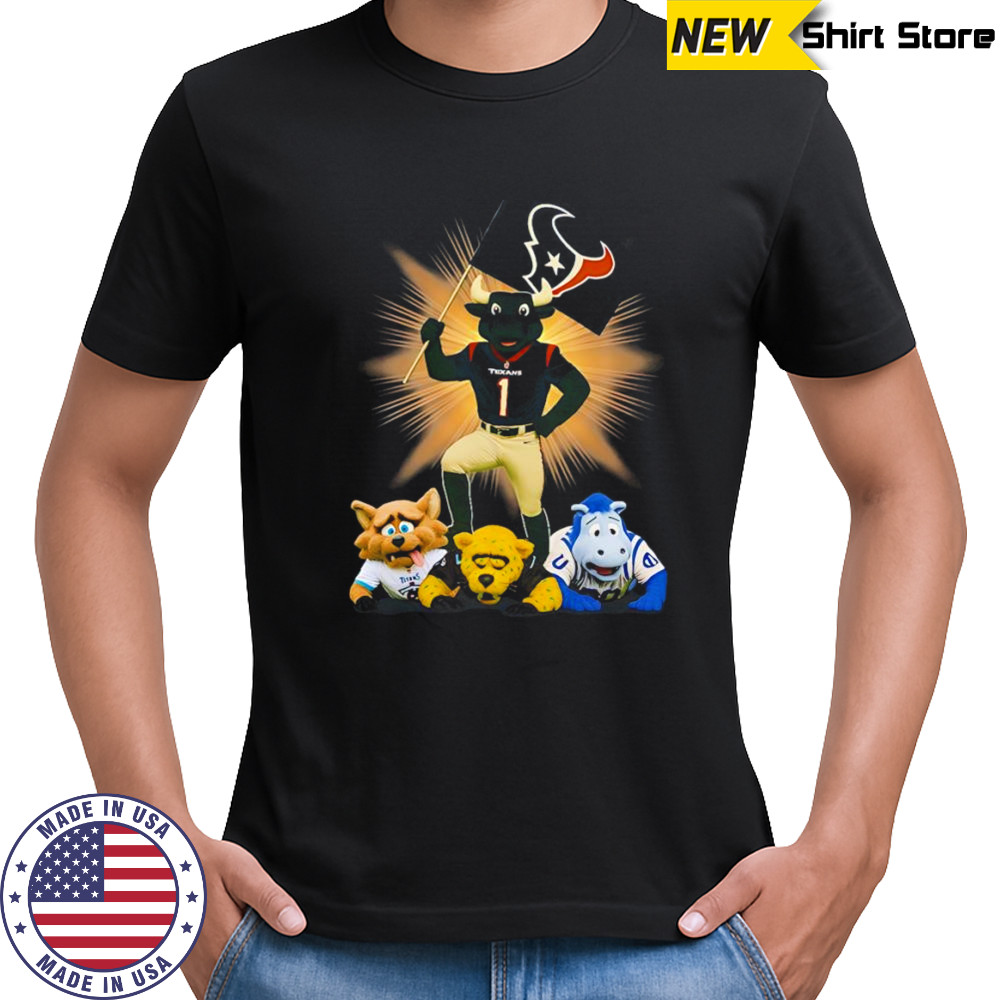 Houston Texans mascot standing with flag shirt