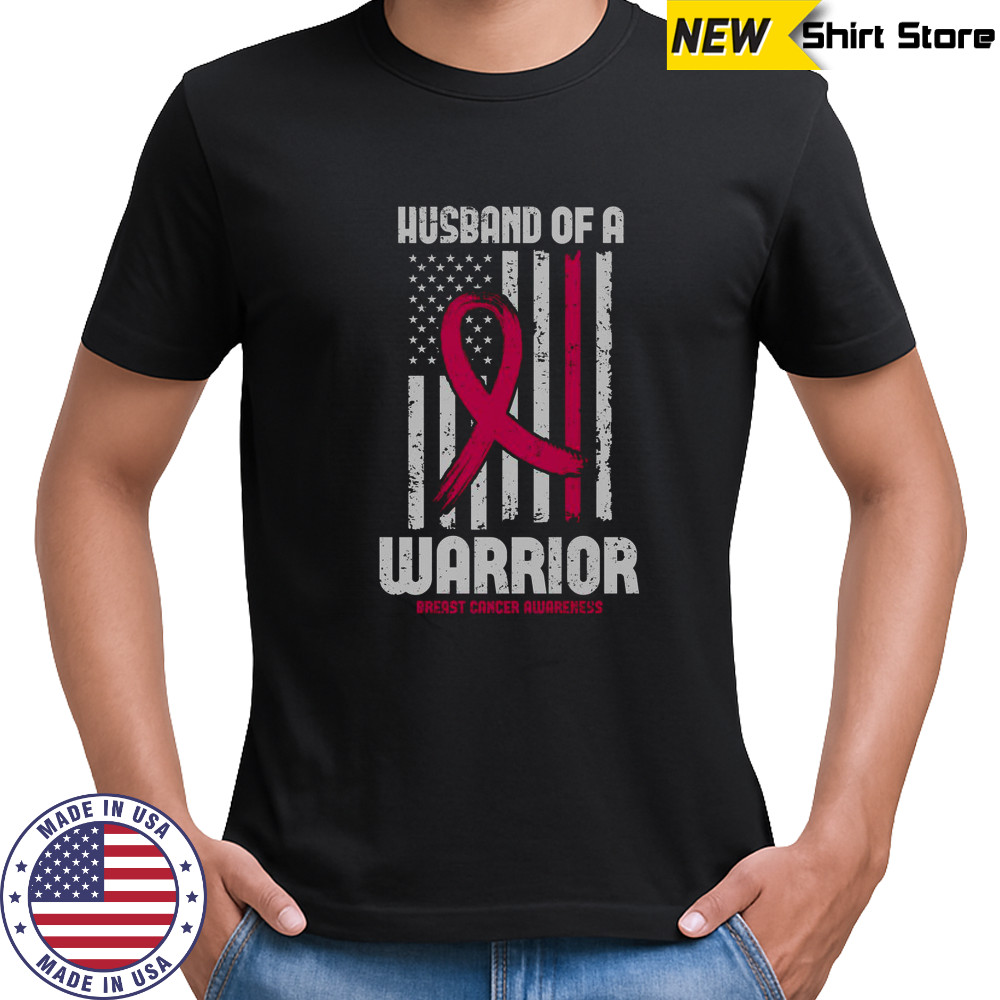 Husband Of A Warrior American Flag Breast Cancer Awareness T-Shirt