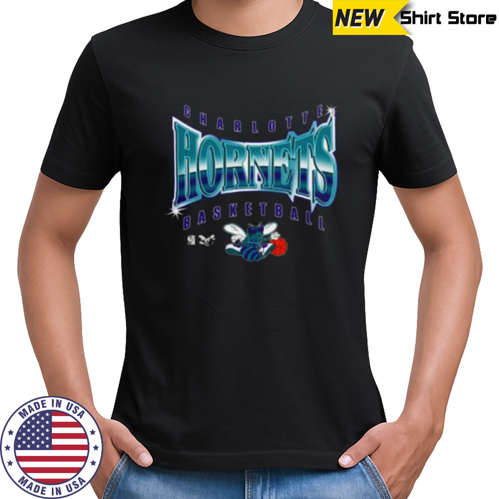Men’s Mitchell & Ness Black Charlotte Hornets Worldwide Collection Glow Up T Shirt