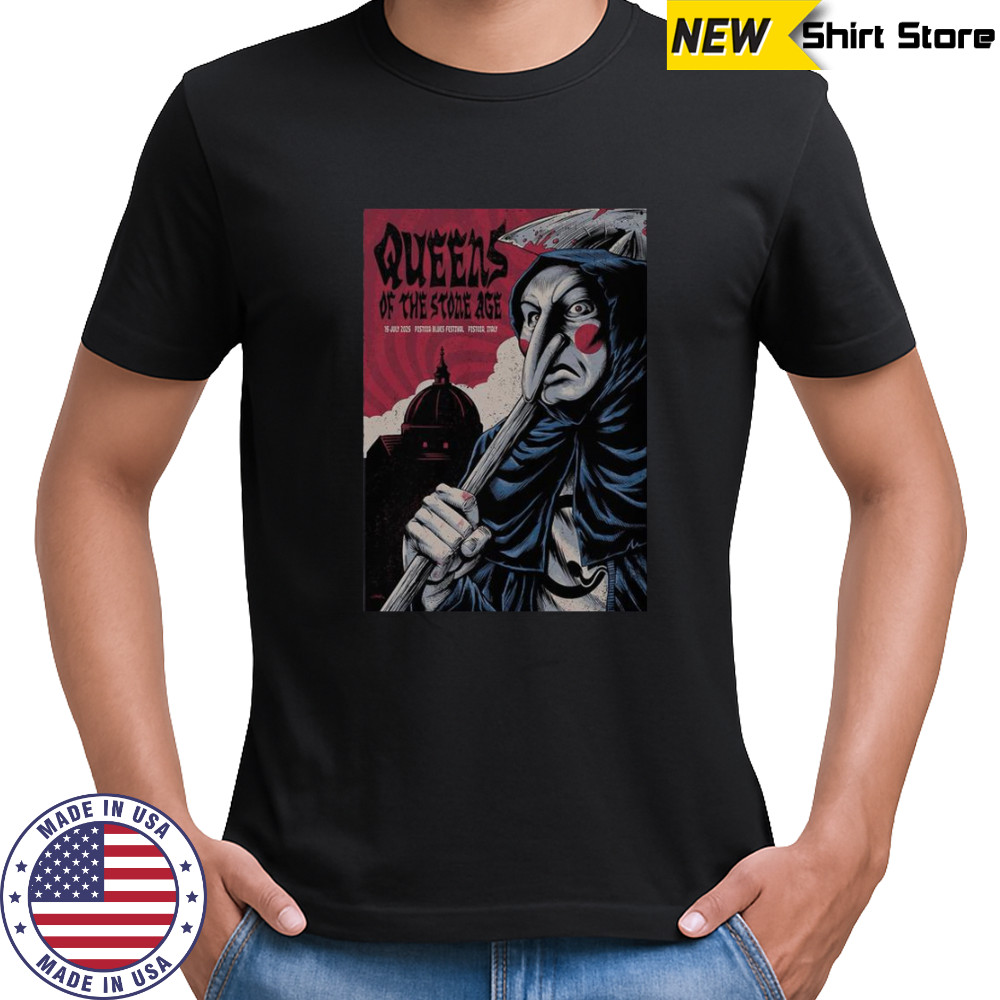 Queens Of The Stone Age Jul 15 2025 Piazza Duomo In Pistoia Italy Tour T-Shirt