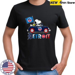 Snoopy And Woodstock Driver Car Detroit City Sports Tigers Lions Pistons And Red Wings T-shirt