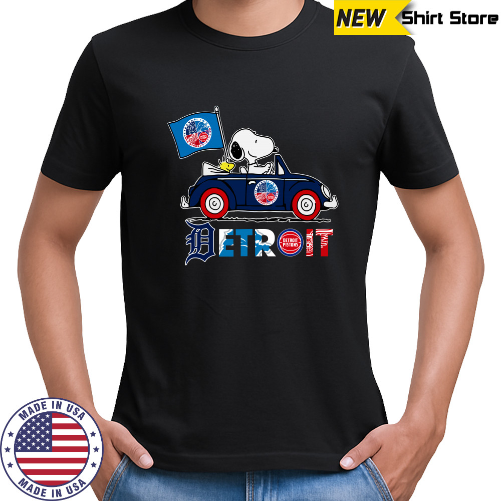 Snoopy And Woodstock Driver Car Detroit City Sports Tigers Lions Pistons And Red Wings T-shirt Snoopy And Woodstock Driver Car Detroit City Sports Tigers Lions Pistons And Red Wings T-shirt