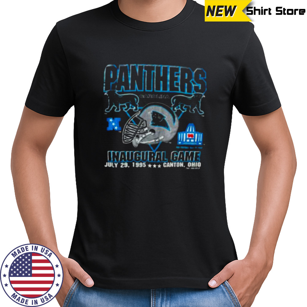 1995 Carolina Panthers Vintage Logo 7 Inaugural Season Hall of Fame Game Full Alternate Cat Logo NFL Shirt