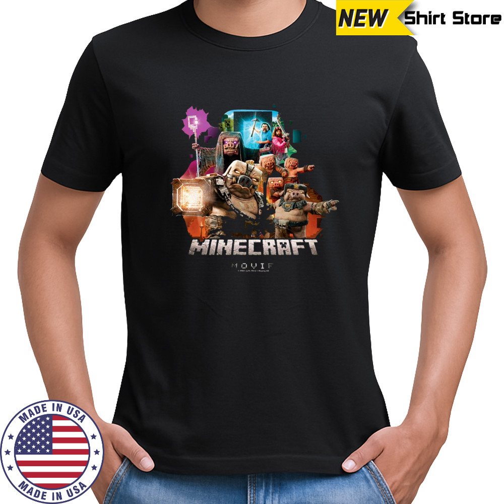 A Minecraft Movie Piglins Vs Heroes Group Shot Poster T-shirt