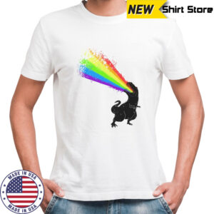 A T-Rex screaming rainbows t-shirt