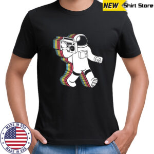 An astronaut with a boombox T-shirt