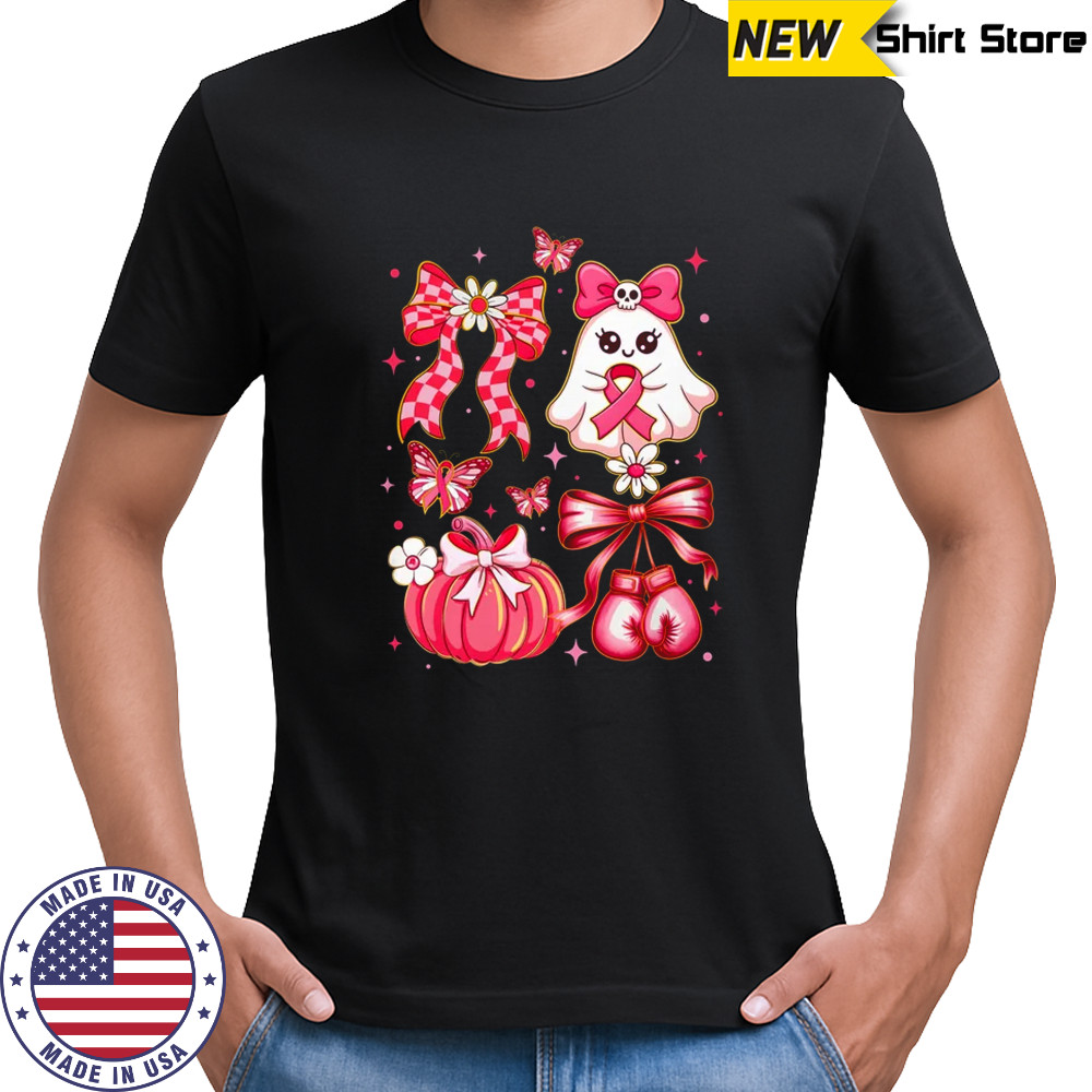Breast Cancer Ghost Coquette Pink Ribbon Halloween Pumpkin shirt