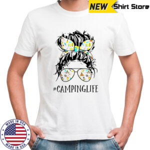 Camping Life Mom Messy Bun Mom Camping Life T-Shirt