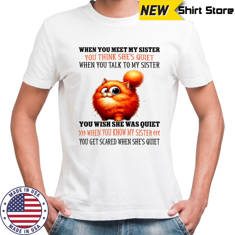 Cat when you meet my sister you think she’s quiet when you talk to my sister shirt
