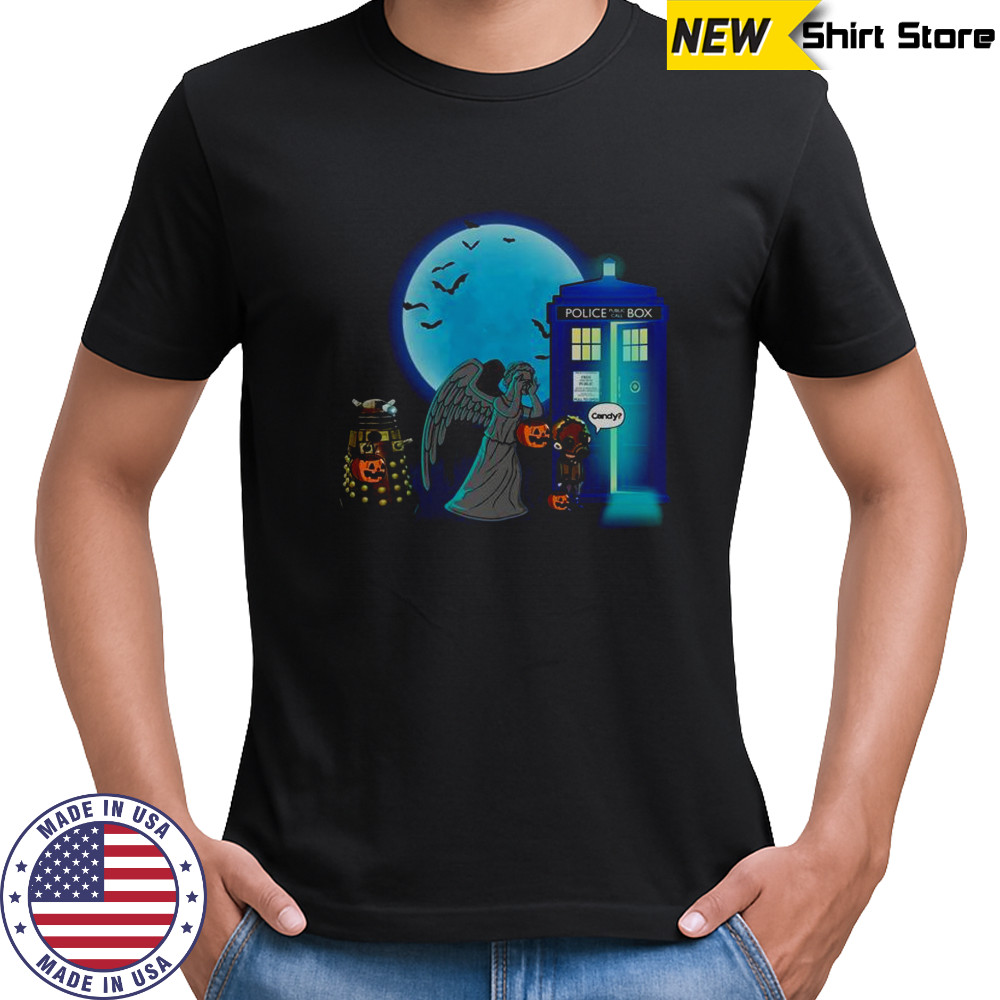 Doctor Who Halloween Tardis Dalek Weeping Angel Trick Or Treat T-Shirt