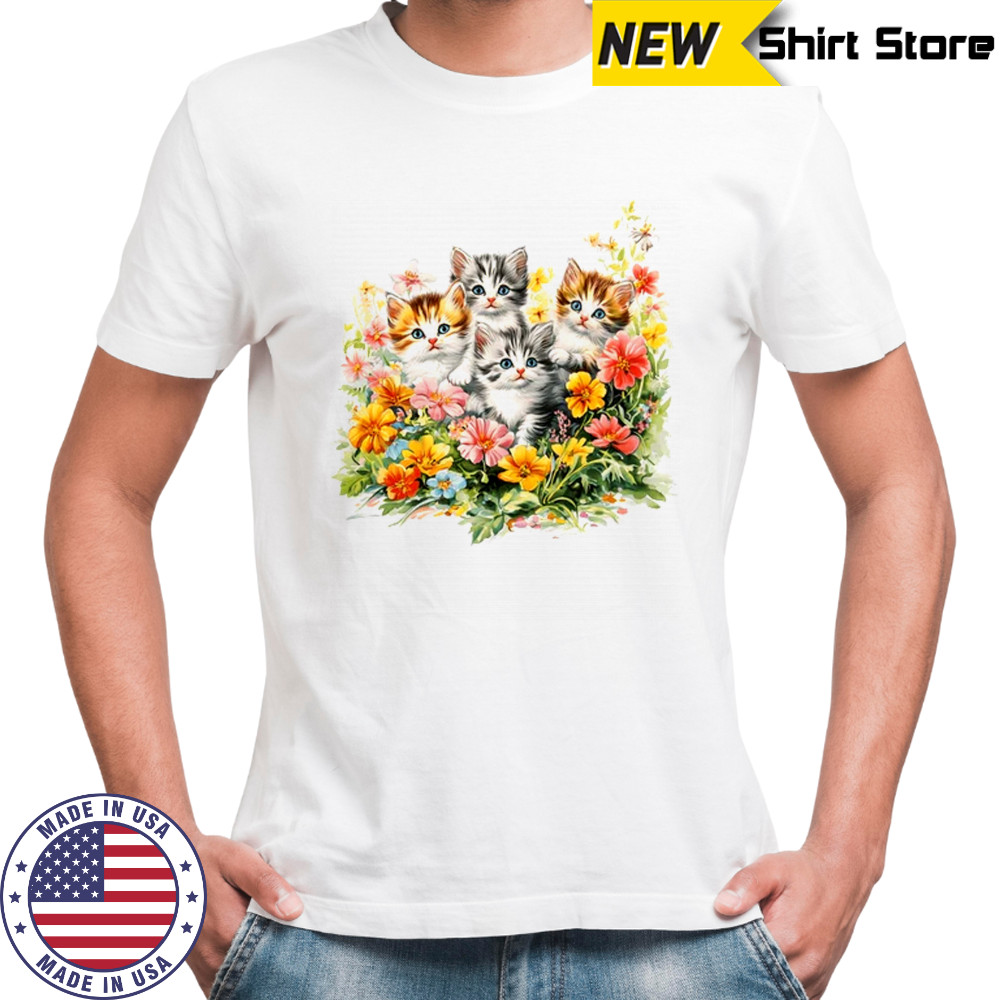 Floral Vintage Aesthetic Painted Kittens Cat Lover Flower shirt