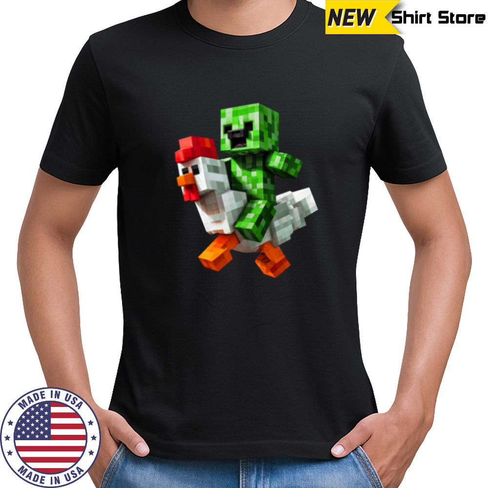 Funny Minecraft Creeper and Chicken T-Shirt