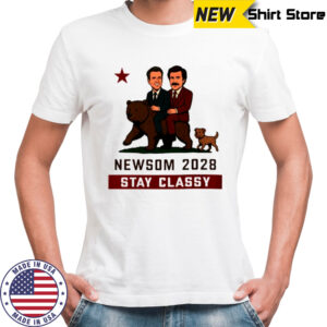 Gavin Newsom and Jeffrey Epstein Bear Newsom 2028 stay classy California flag shirt