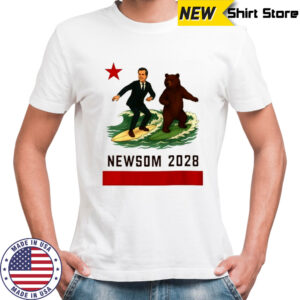 Gavin Newsom Bear surfing California flag Bear 2028 political shirt