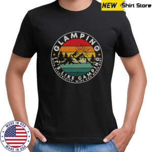 Glamping It’s Like Camping With Electricity Wine And Dirt Vintage Sunset T-Shirt