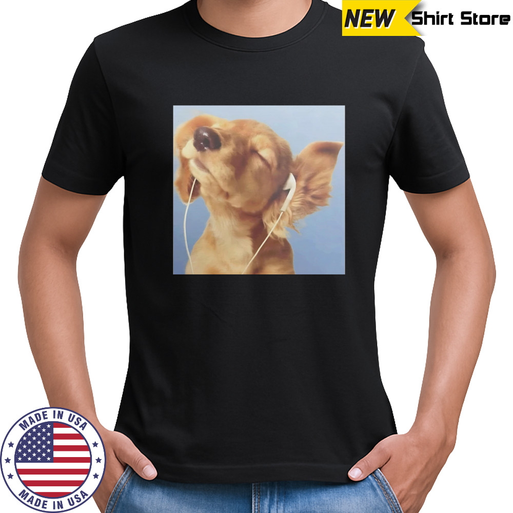 Headphones blue dog shirt