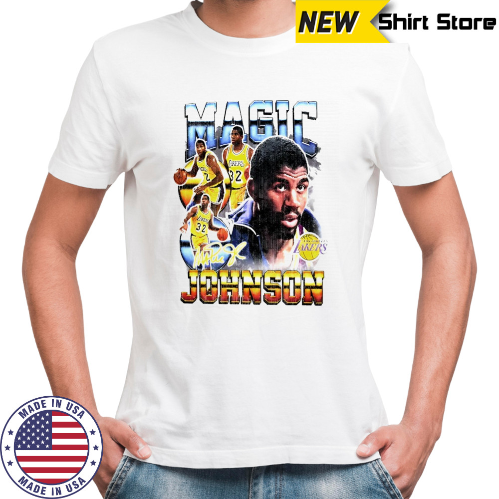 Magic Johnson Los Angeles Lakers Hardwood Classics commemorative player collage shirt