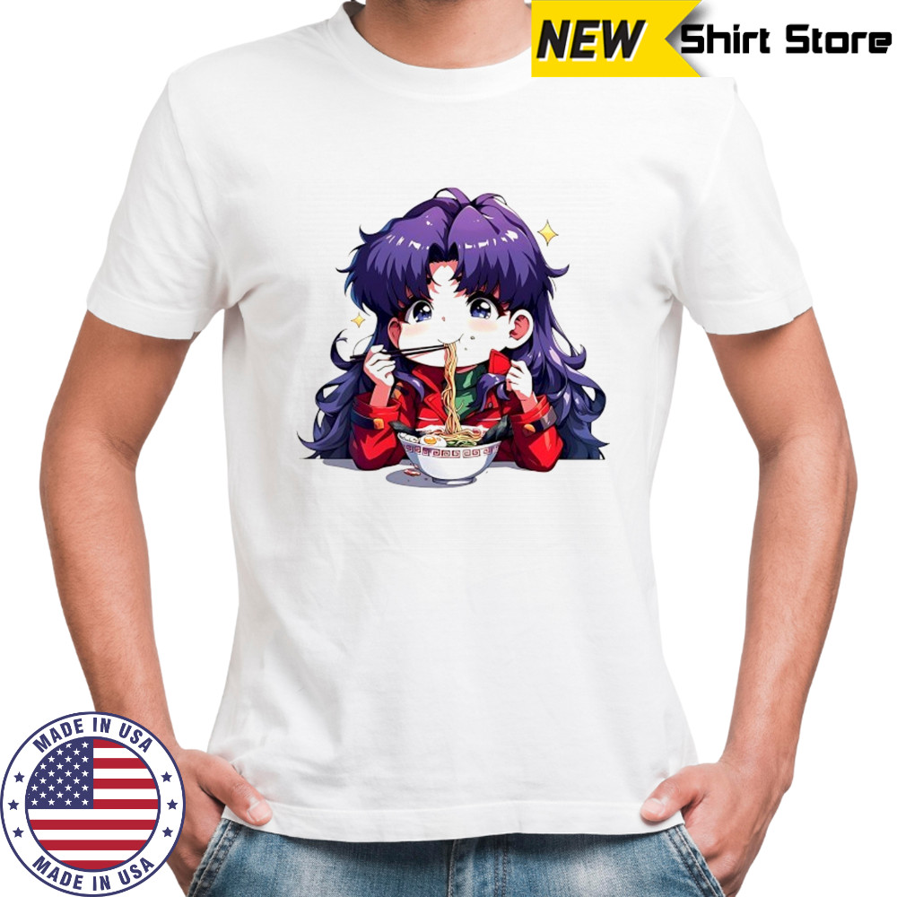 Neon Genesis Misato Katsuragi Evangelion Anime Girl Ramen chibi shirt