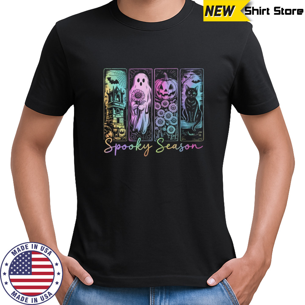 Spooky Season Vintage Halloween Ghost Cat Horror Movie Women shirt