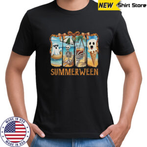 Summerween Skeleton Ghost Beach Party Summer Halloween Vibes shirt