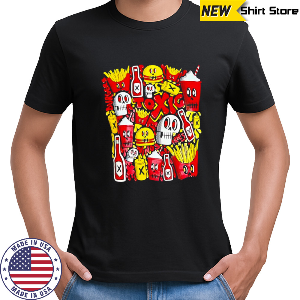 Toxic burger Menu Characters fast food skull motif graphic shirt