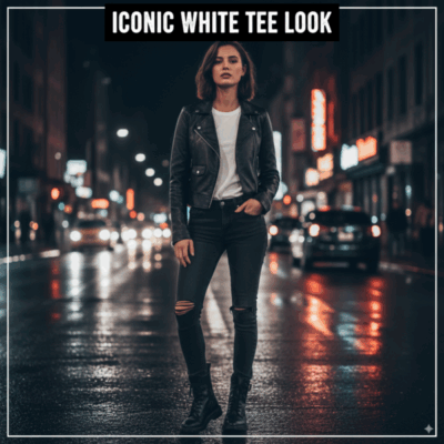 White Tee + Leather Jacket