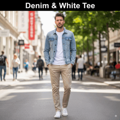  White Tee + Denim Jacket