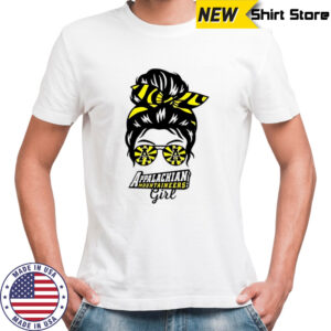 Appalachian State Mountaineers girl messy bun glasses shirt